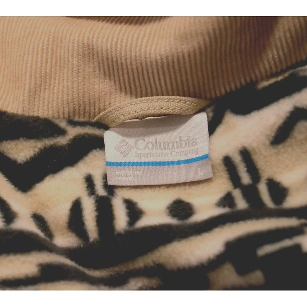Columbia Men's Size L Khaki Jacket Aztec-Inspired Lining Corduroy Collar, Zip